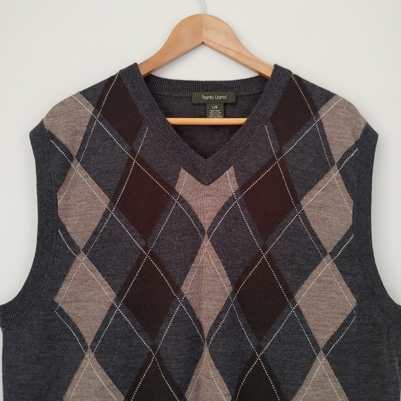 Pronto Uomo Knit Sweater Vest Argyle Size Large Wool Blend - Picture 5 of 11